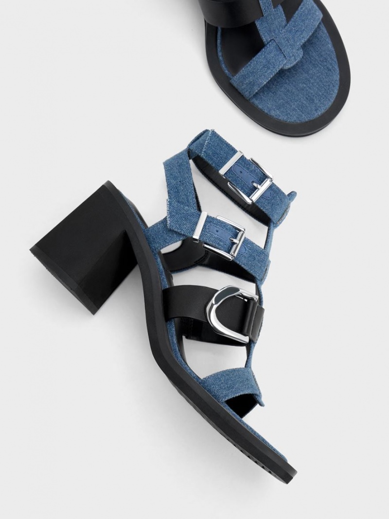 Charles & Keith Gabine Denim Gladiator Sandalen Absatz Blau | 392KSGBIP