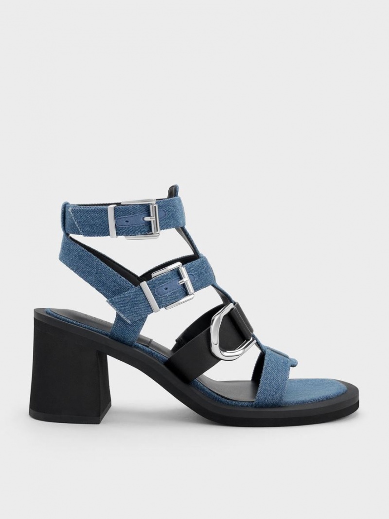 Charles & Keith Gabine Denim Gladiator Sandalen Absatz Blau | 392KSGBIP