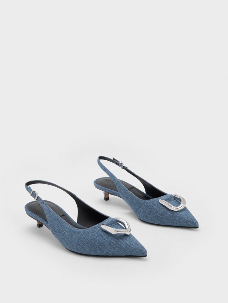 Charles & Keith Gabine Denim Slingback Pumps Blau | 873TPCXSE