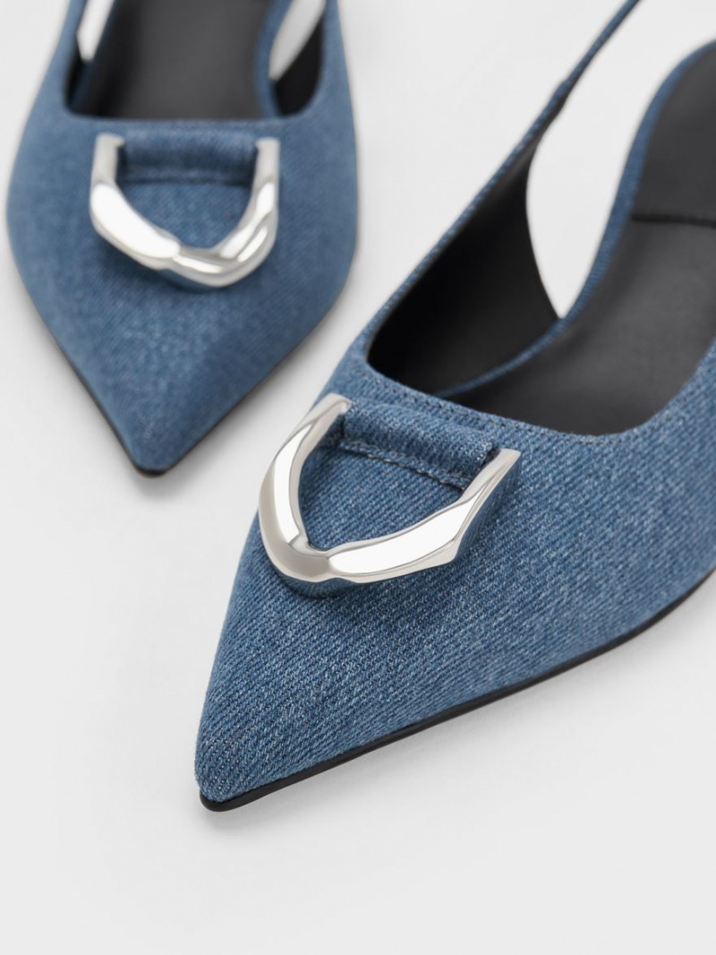 Charles & Keith Gabine Denim Slingback Pumps Blau | 873TPCXSE