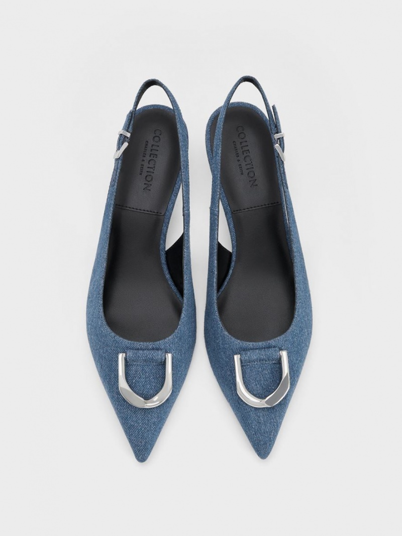 Charles & Keith Gabine Denim Slingback Pumps Blau | 873TPCXSE