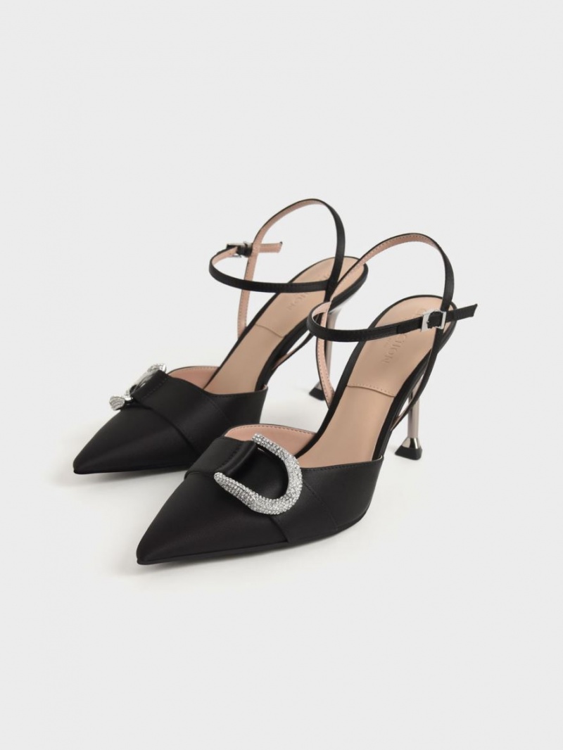 Charles & Keith Gabine Gem-Embellished Back Riemen Pumps Schwarz | 139KYASEX