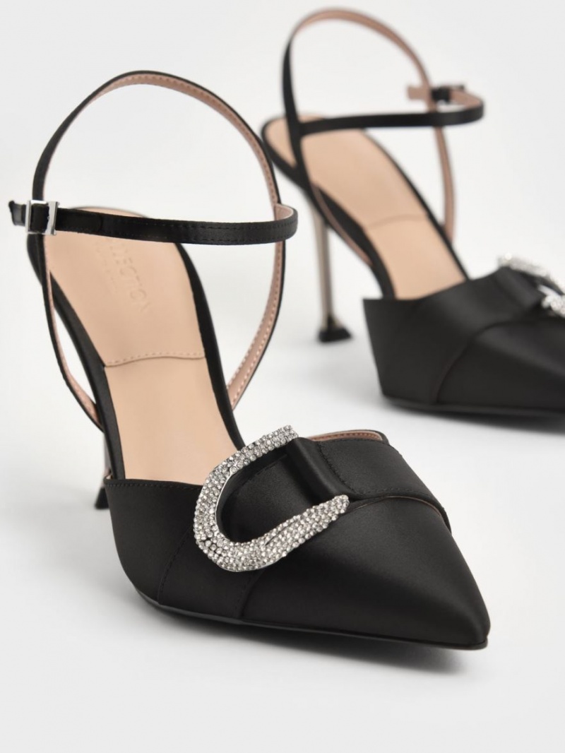 Charles & Keith Gabine Gem-Embellished Back Riemen Pumps Schwarz | 139KYASEX