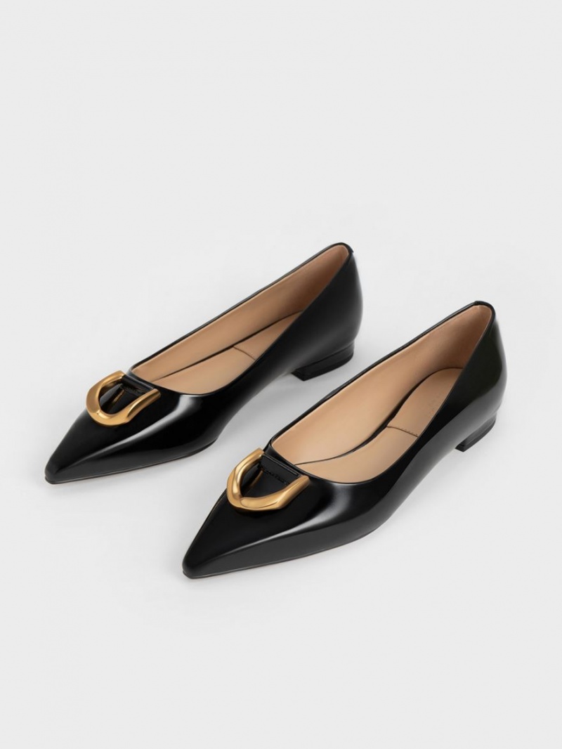 Charles & Keith Gabine Lack Leder Ballerinas Schwarz | 152GSLANE