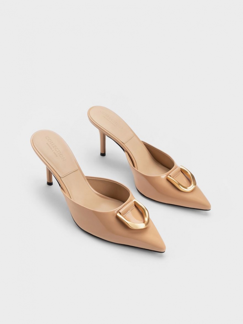 Charles & Keith Gabine Lack Leder Mules Beige | 512YKJEXS