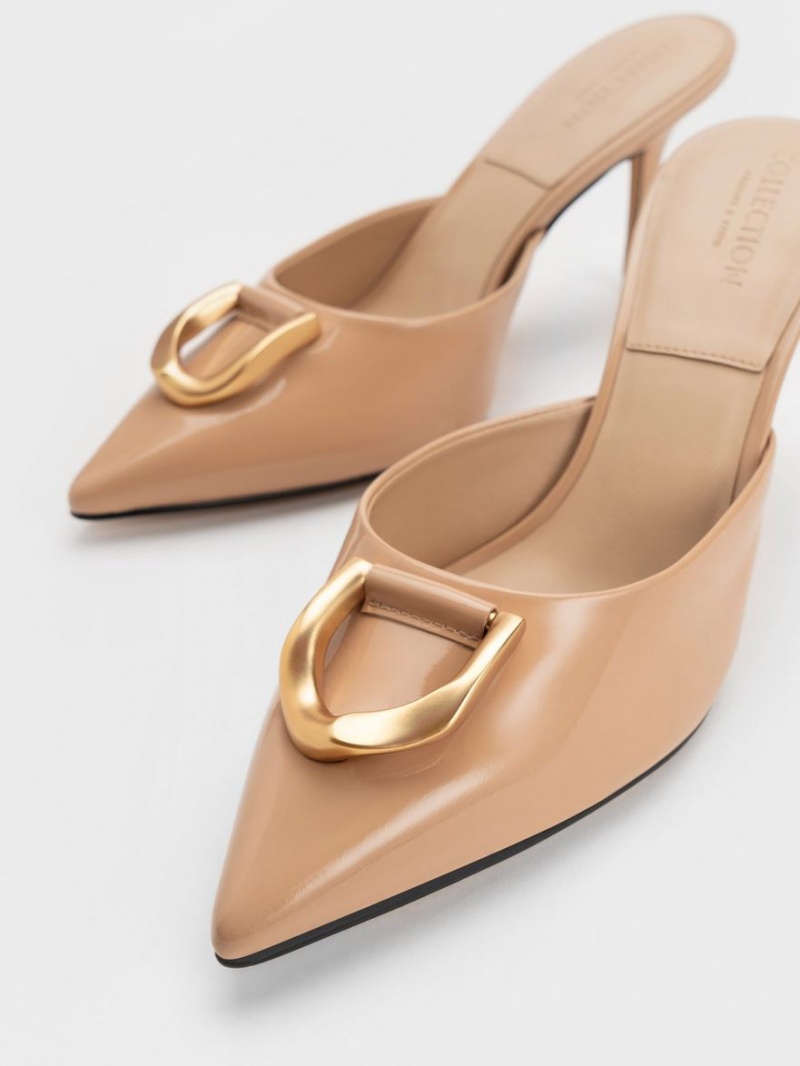 Charles & Keith Gabine Lack Leder Mules Beige | 512YKJEXS