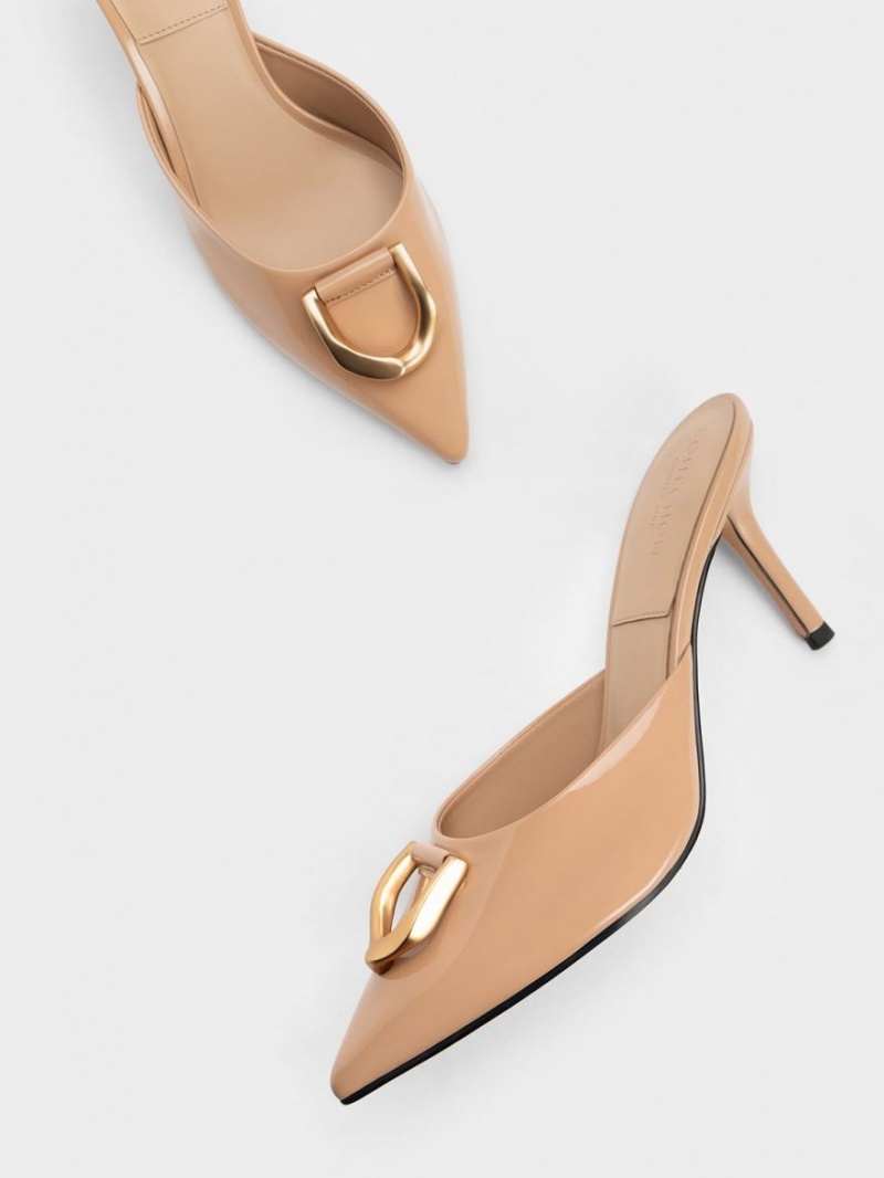 Charles & Keith Gabine Lack Leder Mules Beige | 512YKJEXS