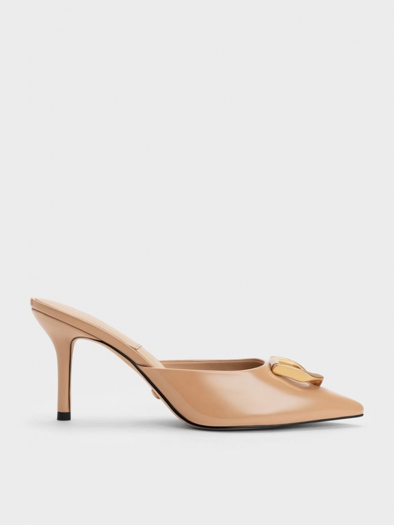 Charles & Keith Gabine Lack Leder Mules Beige | 512YKJEXS