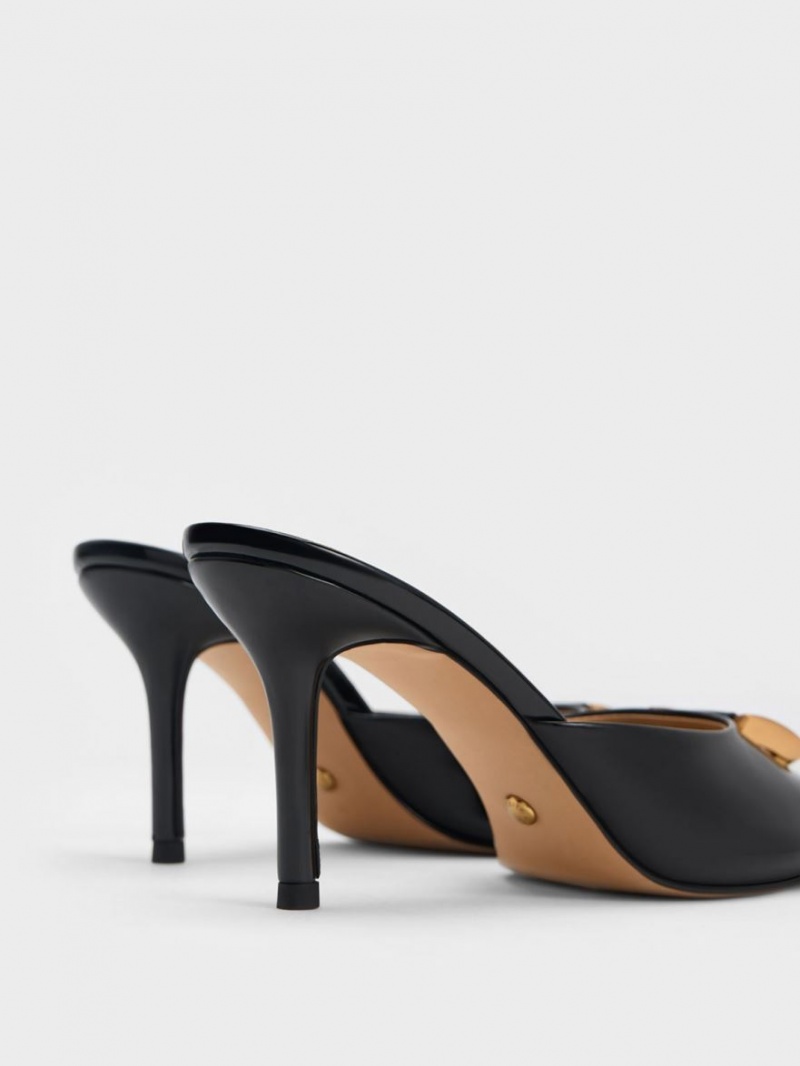 Charles & Keith Gabine Lack Leder Mules Schwarz | 169BXZEJT