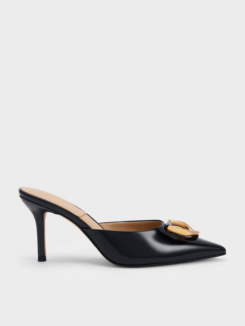 Charles & Keith Gabine Lack Leder Mules Schwarz | 169BXZEJT