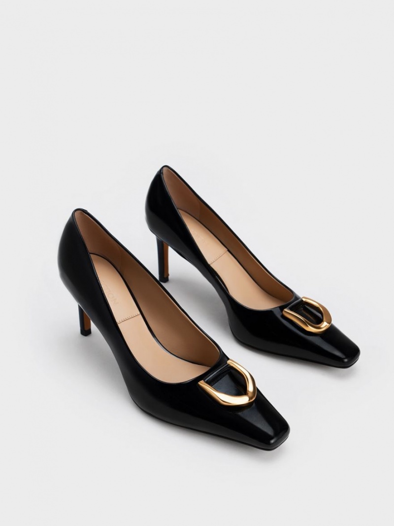 Charles & Keith Gabine Lack Leder Tapered Pumps Schwarz | 348KPWODT