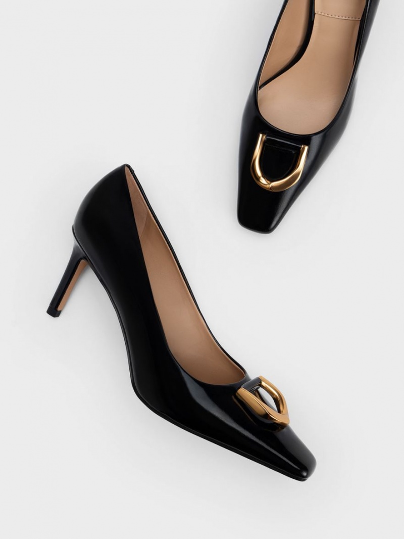 Charles & Keith Gabine Lack Leder Tapered Pumps Schwarz | 348KPWODT