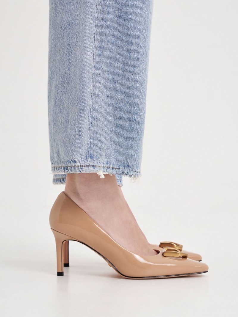 Charles & Keith Gabine Lack Leder Tapered Pumps Beige | 015CNZFSY