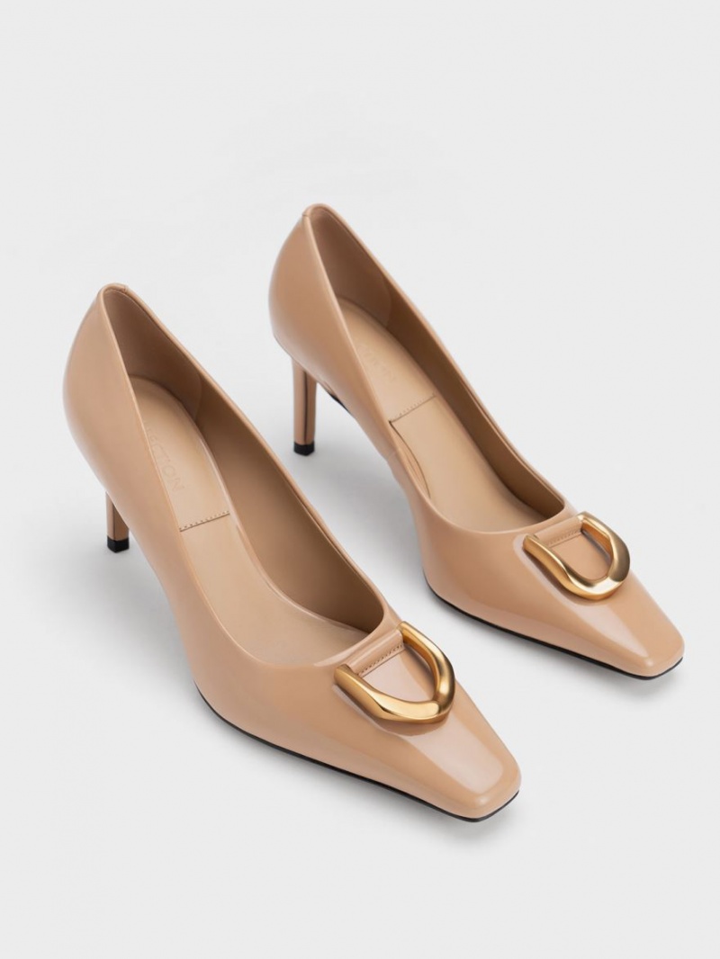 Charles & Keith Gabine Lack Leder Tapered Pumps Beige | 015CNZFSY