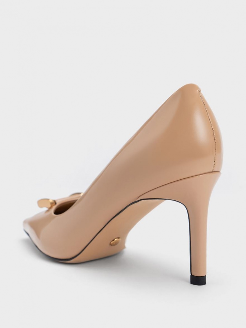 Charles & Keith Gabine Lack Leder Tapered Pumps Beige | 015CNZFSY