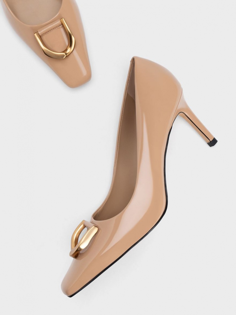 Charles & Keith Gabine Lack Leder Tapered Pumps Beige | 015CNZFSY