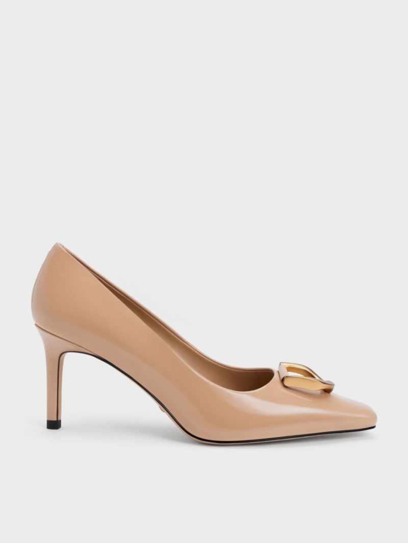 Charles & Keith Gabine Lack Leder Tapered Pumps Beige | 015CNZFSY