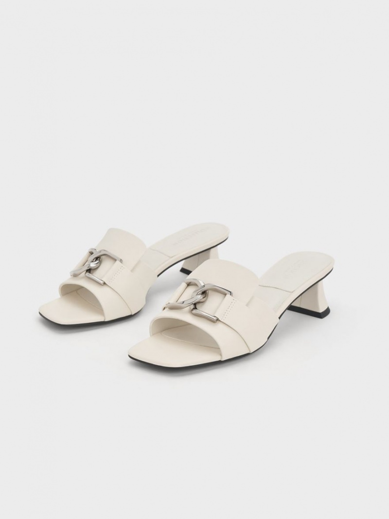 Charles & Keith Gabine Leder Absatz Mules Weiß | 738ENQSDT