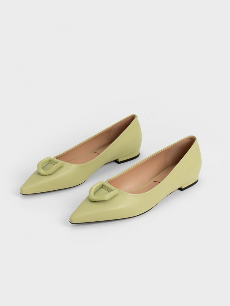 Charles & Keith Gabine Leder Ballerinas Grün | 650YKDMEB