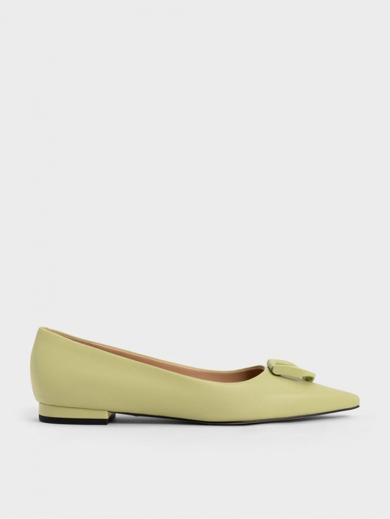 Charles & Keith Gabine Leder Ballerinas Grün | 650YKDMEB