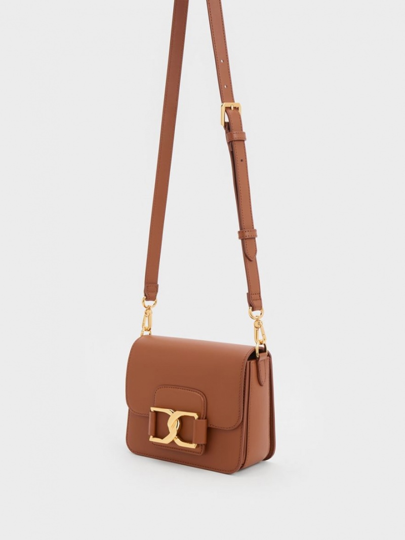 Charles & Keith Gabine Leder Crossbody Taschen Braun | 635YOVFKD