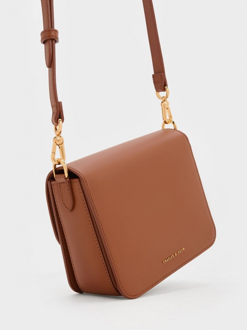 Charles & Keith Gabine Leder Crossbody Taschen Braun | 635YOVFKD