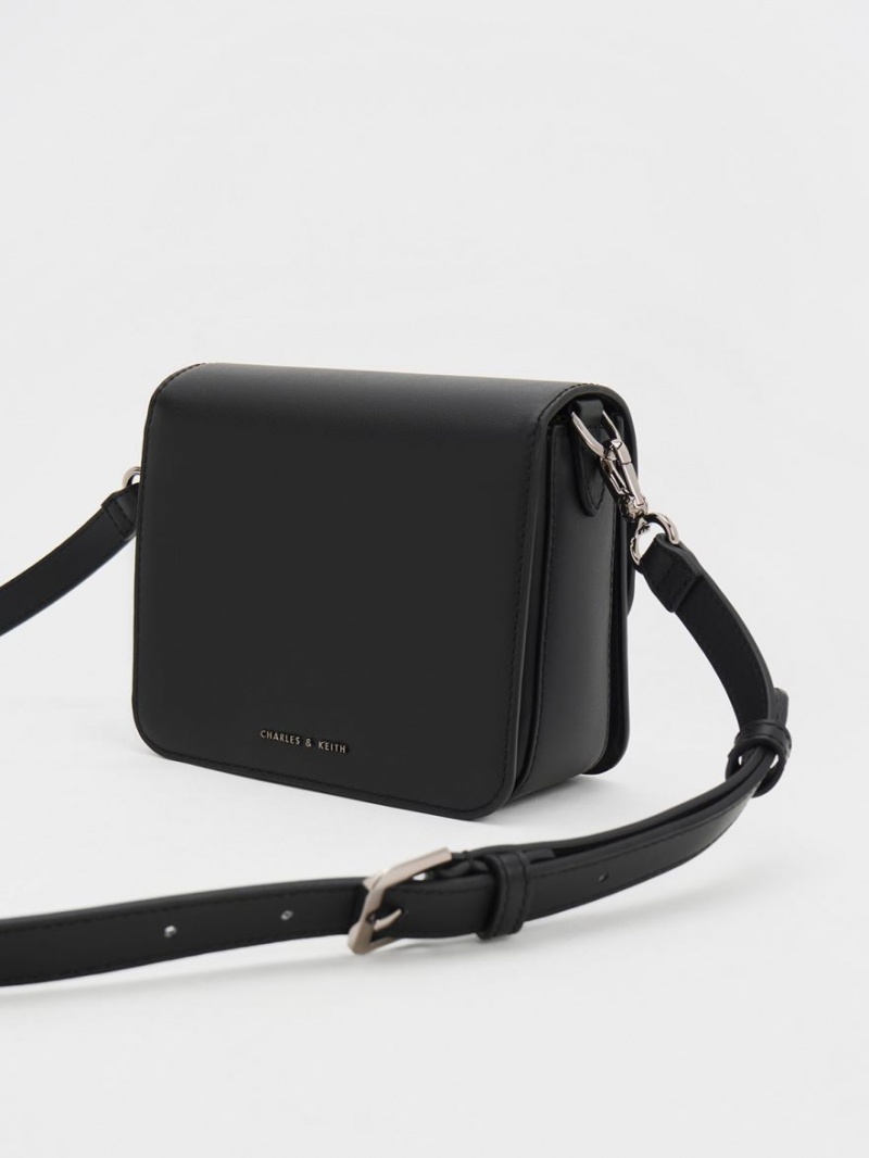 Charles & Keith Gabine Leder Crossbody Taschen Schwarz | 857NRHZAT