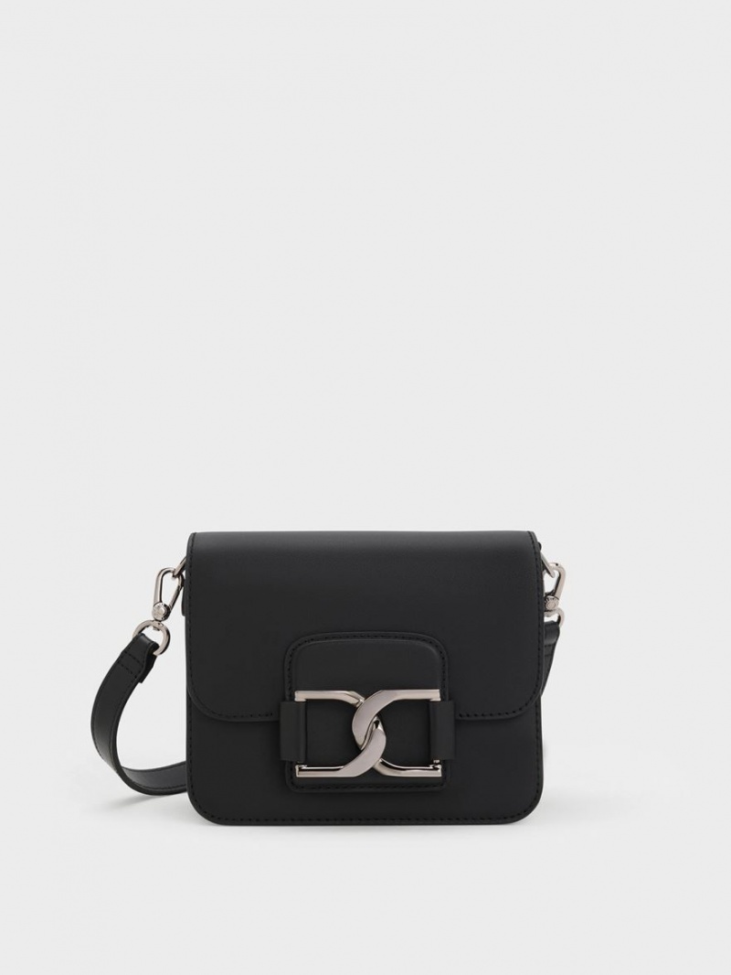 Charles & Keith Gabine Leder Crossbody Taschen Schwarz | 857NRHZAT