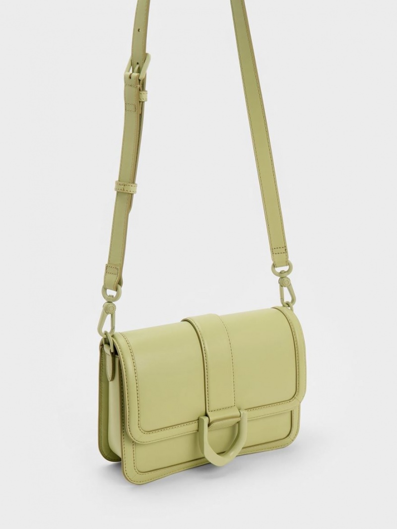 Charles & Keith Gabine Leder Crossbody Taschen Grün | 325WIYBHQ