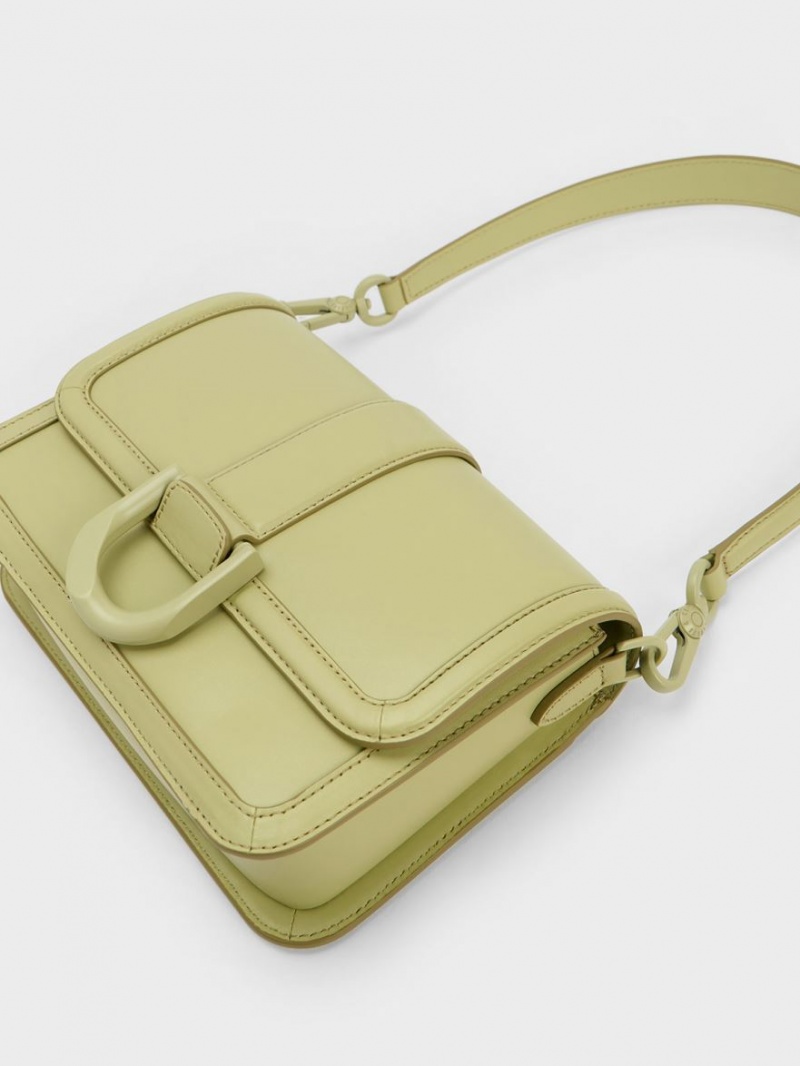 Charles & Keith Gabine Leder Crossbody Taschen Grün | 325WIYBHQ