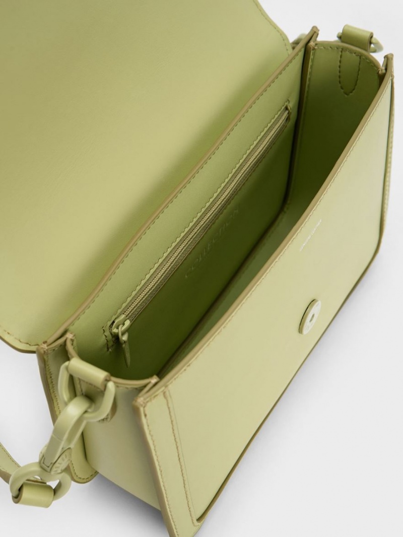 Charles & Keith Gabine Leder Crossbody Taschen Grün | 325WIYBHQ