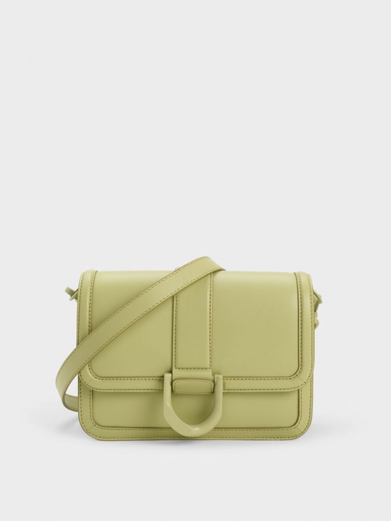 Charles & Keith Gabine Leder Crossbody Taschen Grün | 325WIYBHQ