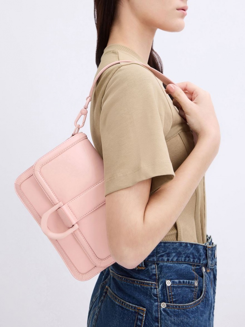 Charles & Keith Gabine Leder Crossbody Taschen Rosa | 852EOJUIQ