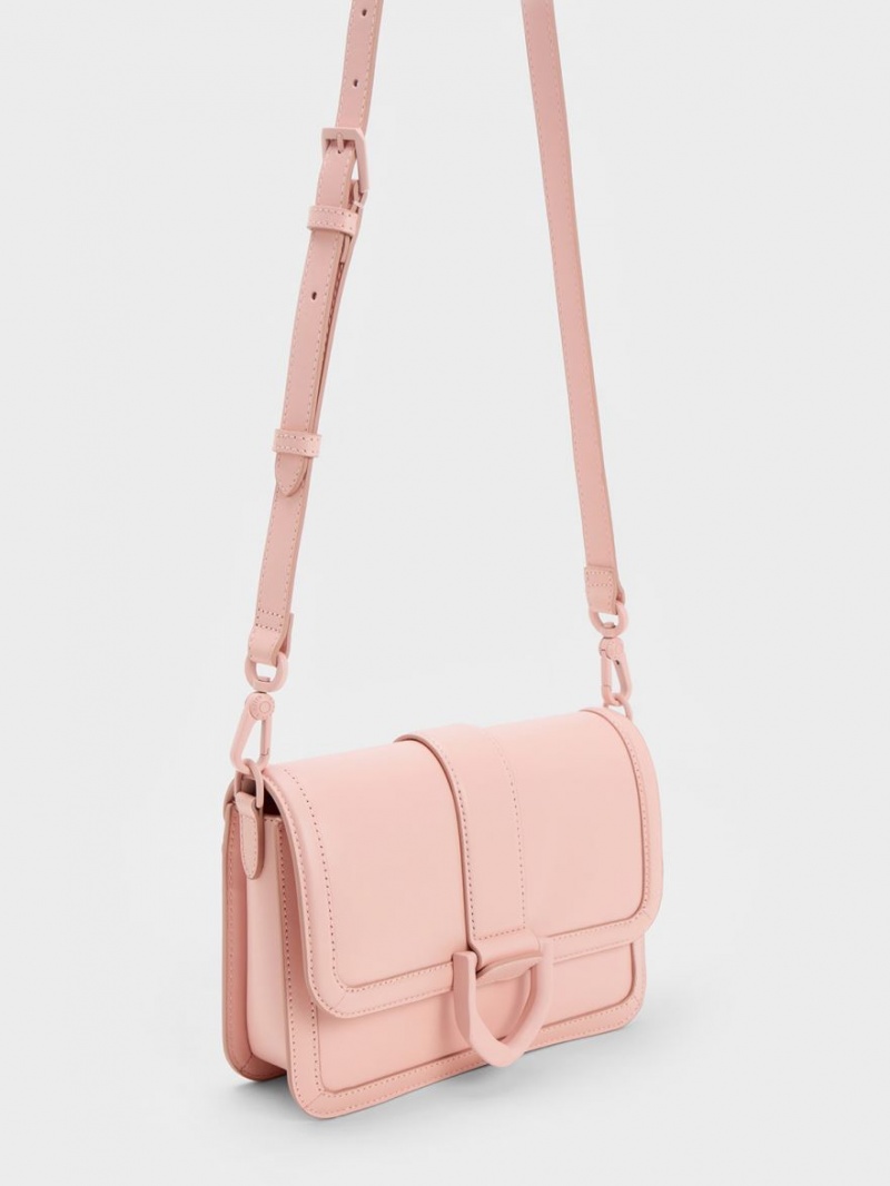 Charles & Keith Gabine Leder Crossbody Taschen Rosa | 852EOJUIQ