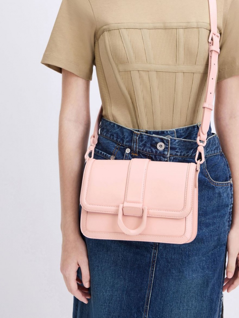 Charles & Keith Gabine Leder Crossbody Taschen Rosa | 852EOJUIQ