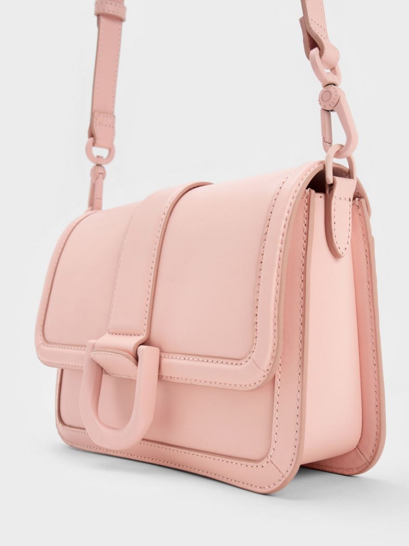 Charles & Keith Gabine Leder Crossbody Taschen Rosa | 852EOJUIQ