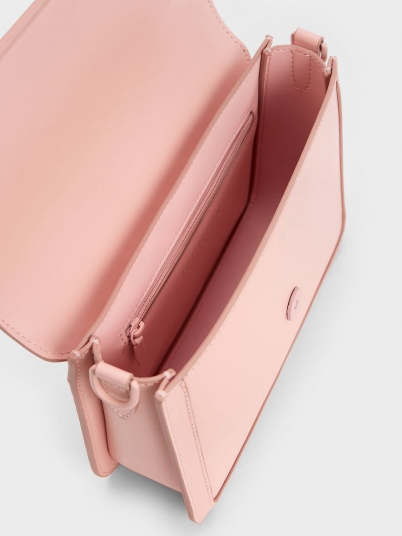 Charles & Keith Gabine Leder Crossbody Taschen Rosa | 852EOJUIQ