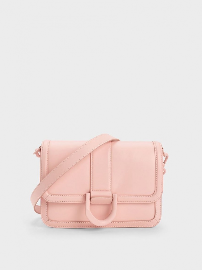 Charles & Keith Gabine Leder Crossbody Taschen Rosa | 852EOJUIQ