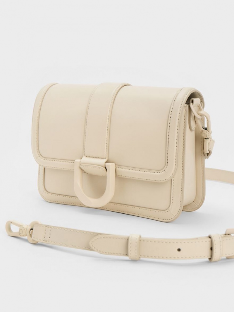 Charles & Keith Gabine Leder Crossbody Taschen Weiß | 251EZWOSR