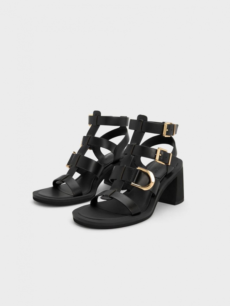 Charles & Keith Gabine Leder Gladiator Sandalen Absatz Schwarz | 471RXICJY