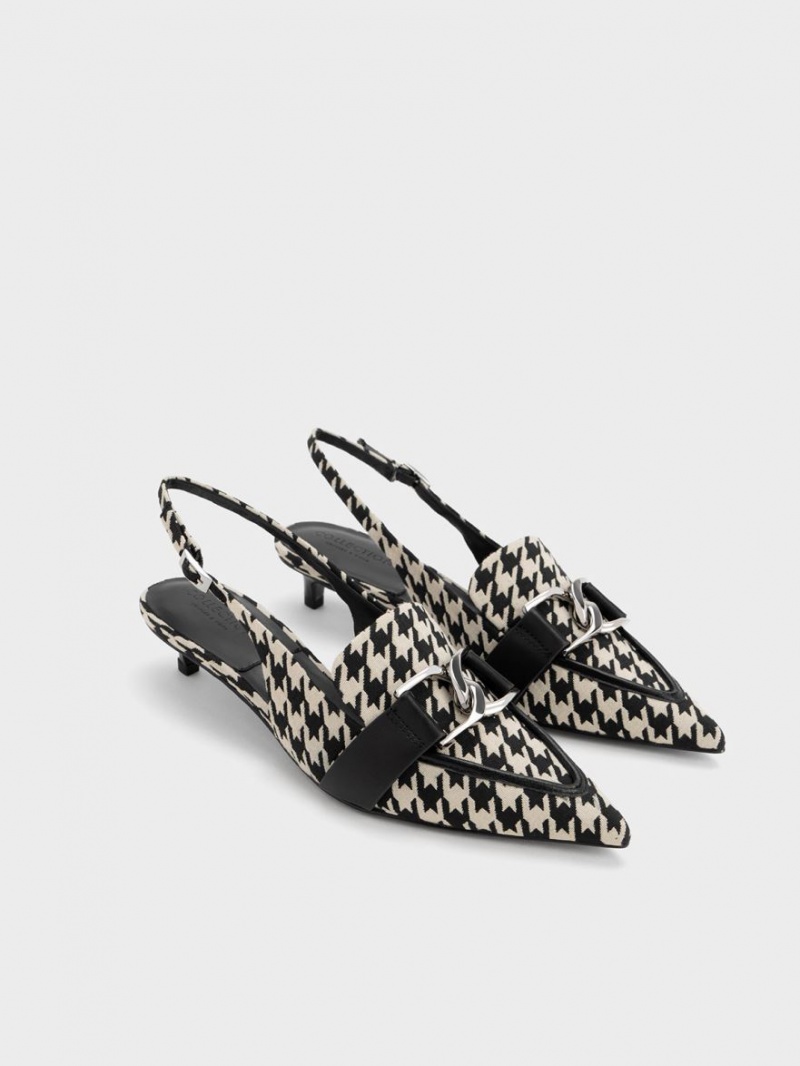 Charles & Keith Gabine Leder Houndstooth Slingback Pumps Mehrfarbig | 860QJYFUZ