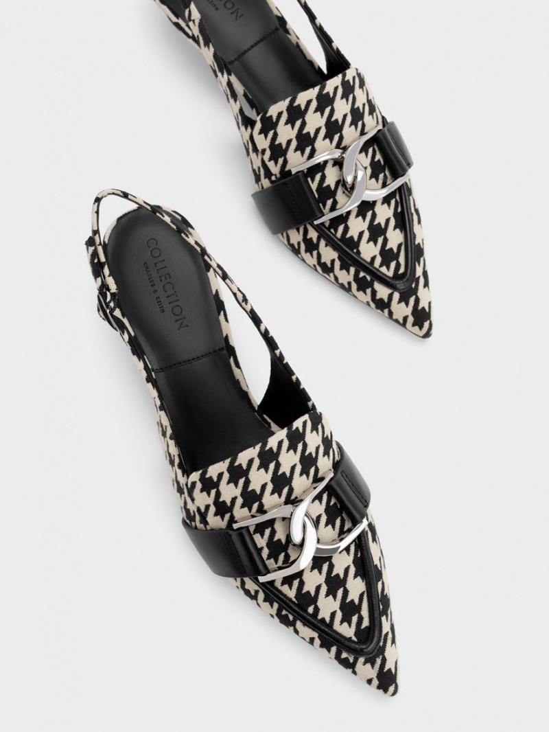 Charles & Keith Gabine Leder Houndstooth Slingback Pumps Mehrfarbig | 860QJYFUZ