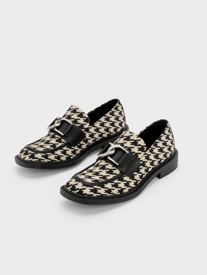 Charles & Keith Gabine Leder Houndstooth Halbschuhe Mehrfarbig | 736DVEAZC