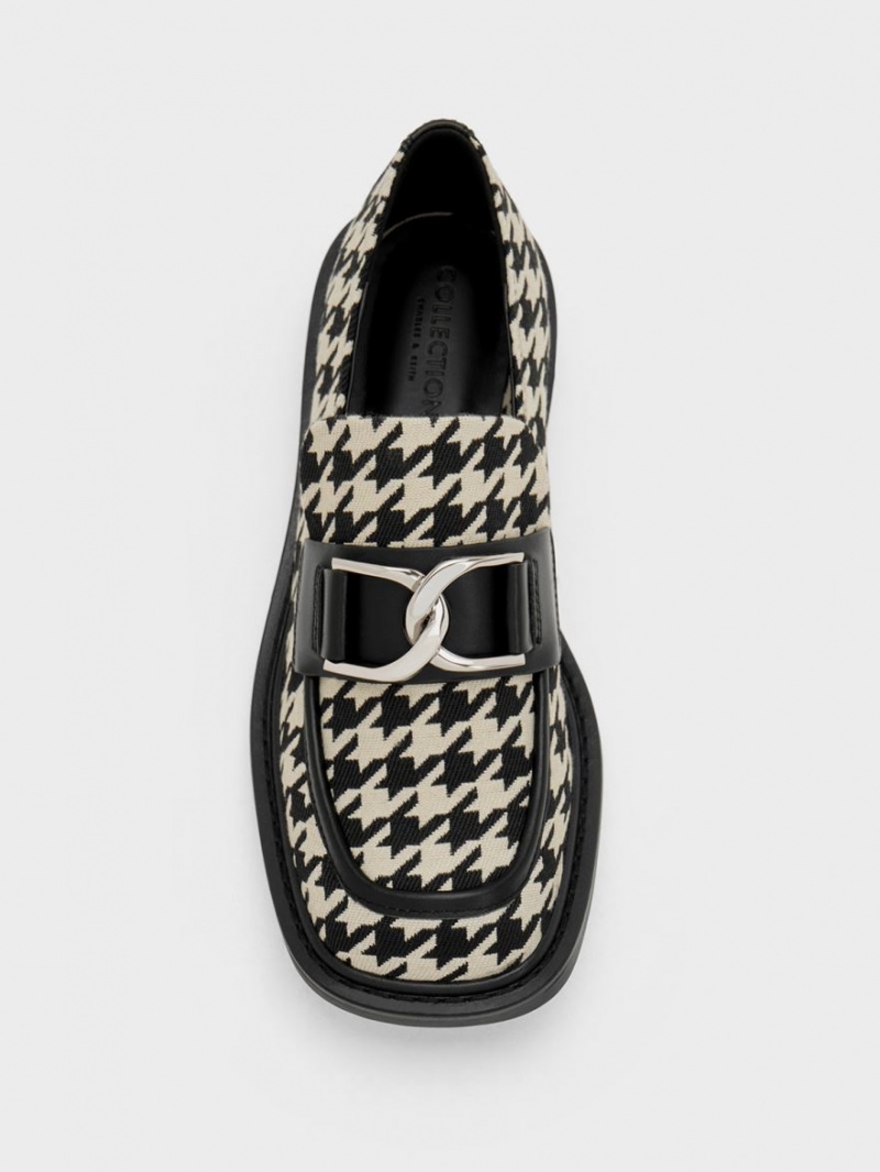 Charles & Keith Gabine Leder Houndstooth Halbschuhe Mehrfarbig | 736DVEAZC