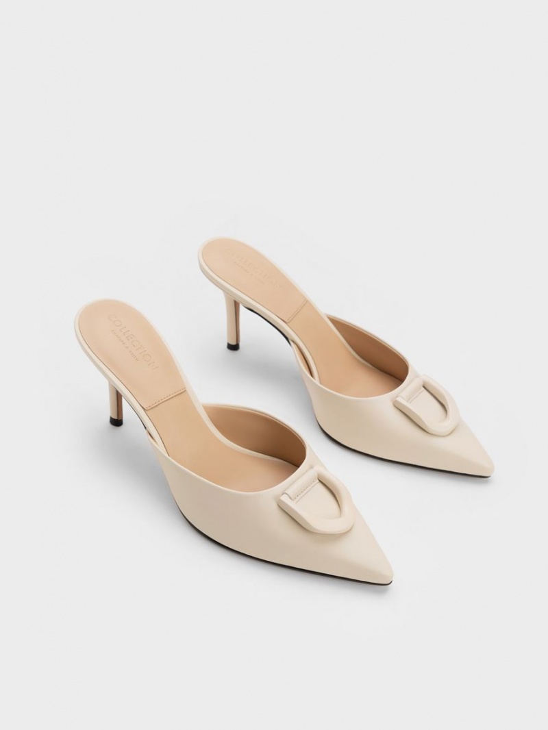 Charles & Keith Gabine Leder Mules Beige | 901ZAVORI