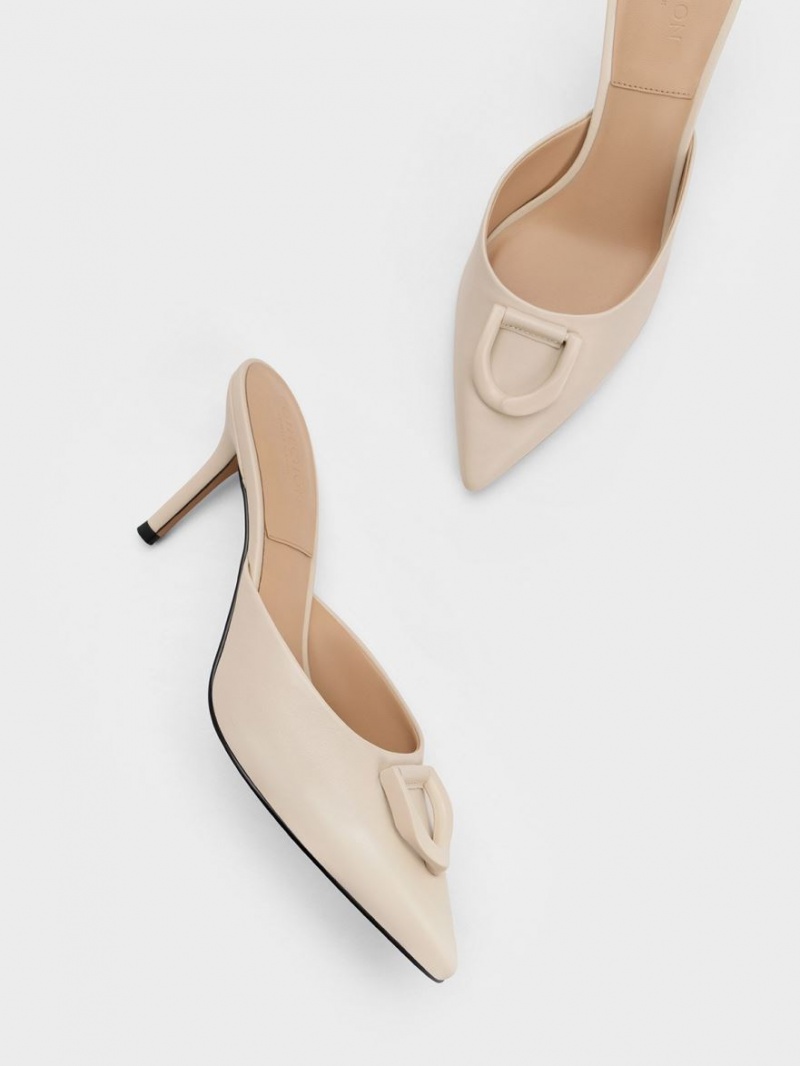 Charles & Keith Gabine Leder Mules Beige | 901ZAVORI