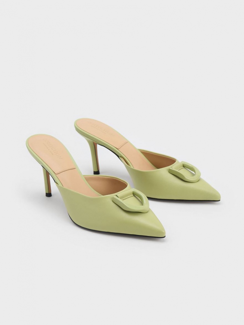 Charles & Keith Gabine Leder Mules Grün | 026VAEZLJ