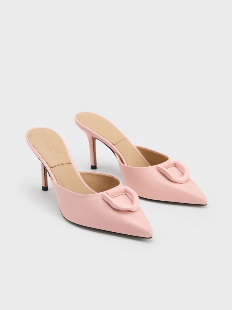 Charles & Keith Gabine Leder Mules Rosa | 053AHXPTM