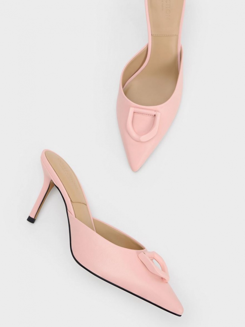 Charles & Keith Gabine Leder Mules Rosa | 053AHXPTM