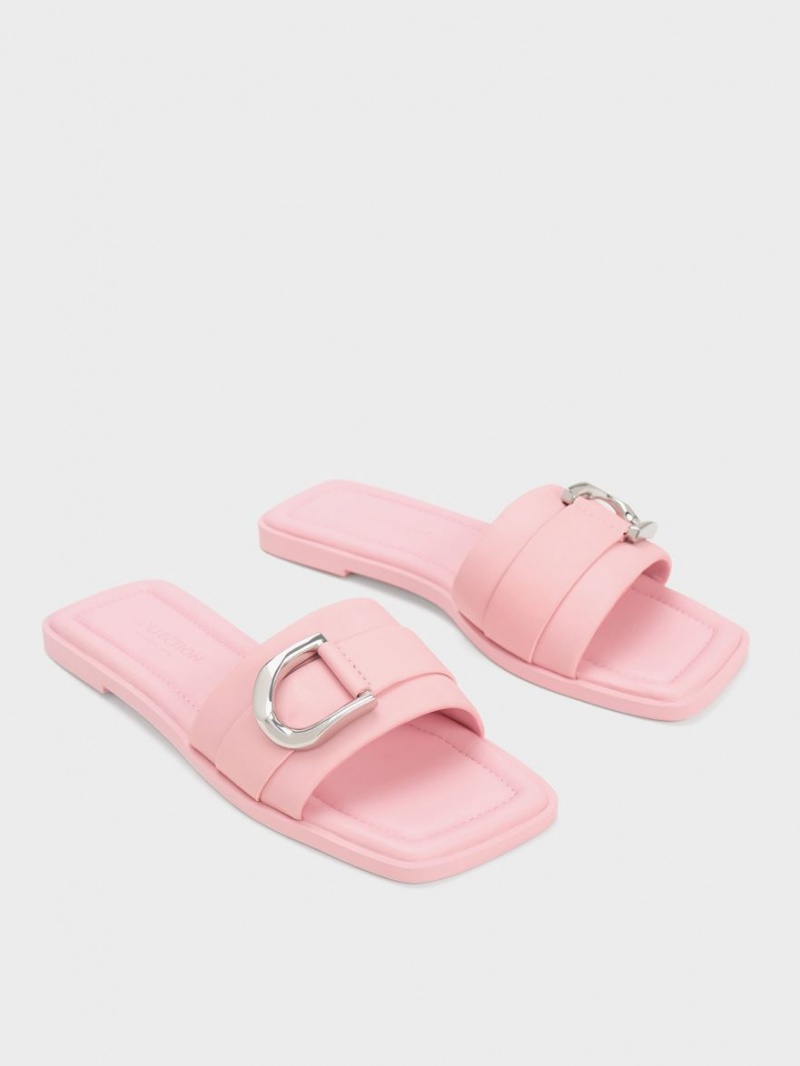 Charles & Keith Gabine Leder Rutschen Sie Sandalen Rosa | 145MHKTDS